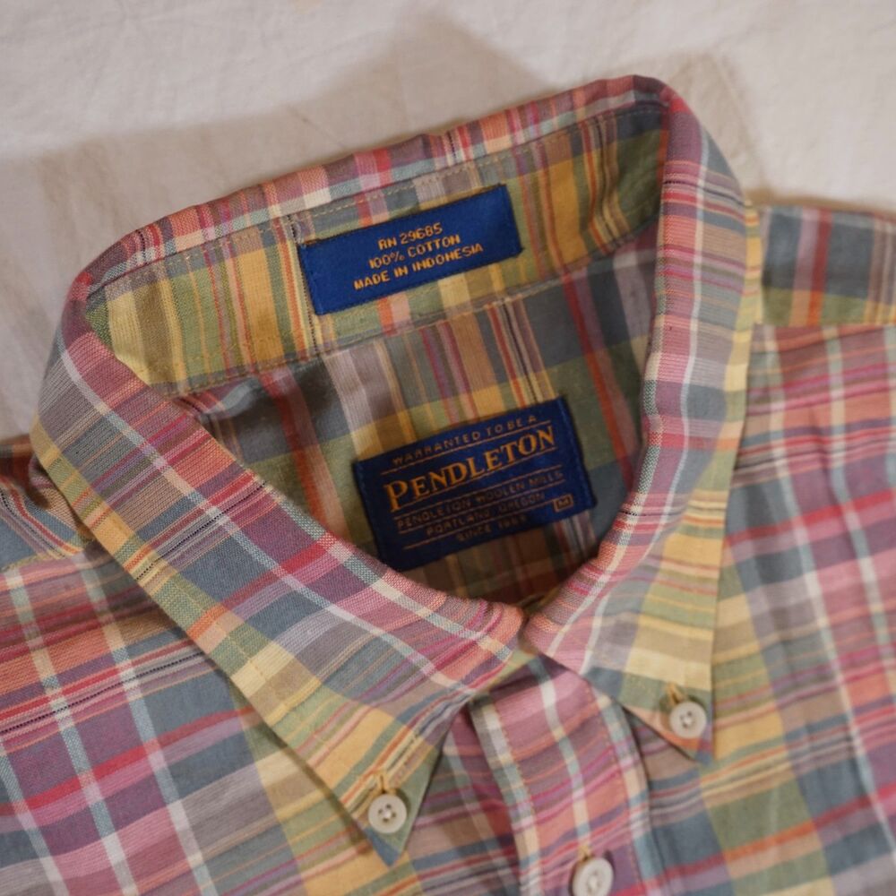 Pendleton Button Up Short Sleeve Plaid Shirt Madr… - image 3